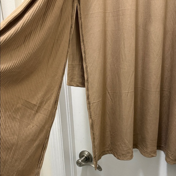 Splash Ribbed Open-Front Cardigan in Tan - Picture 3 of 5